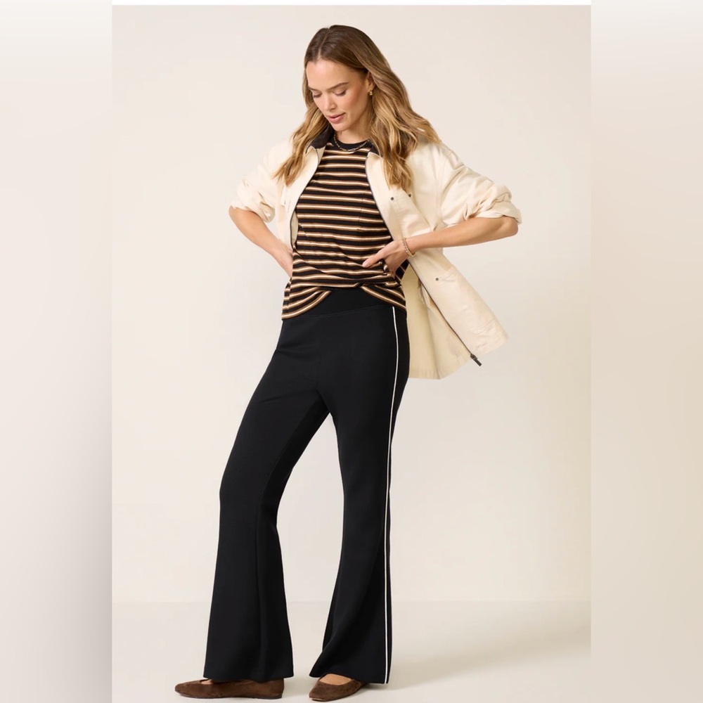 SPANX AirPique Flare Track Pant  Navy with White Stripe